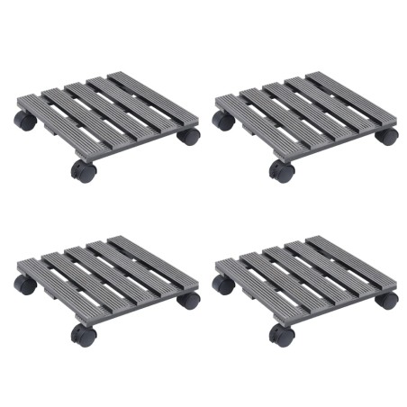 vidaXL Soportes con ruedas para plantas 4 uds gris WPC 30x30x7,5 cm