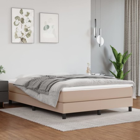 vidaXL Cama box spring con colchón cuero sintético capuchino 140x200cm