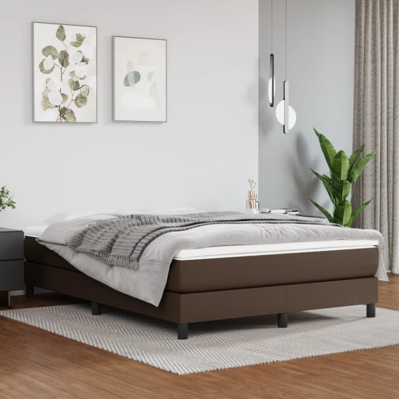 vidaXL Cama box spring con colchón cuero sintético marrón 140x200cm vidaXL Cama box spring con colchón cuero sintético marrón 140x200cm