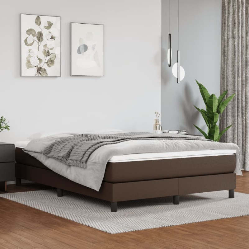 vidaXL Cama box spring con colchón cuero sintético marrón 140x190 cm vidaXL Cama box spring con colchón cuero sintético marrón 140x190 cm