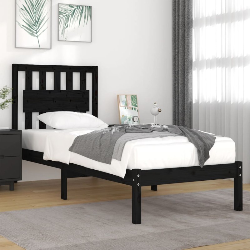 vidaXL Estructura de cama madera maciza de pino negra 100x200 cm vidaXL Estructura de cama madera maciza de pino negra 100x200 cm