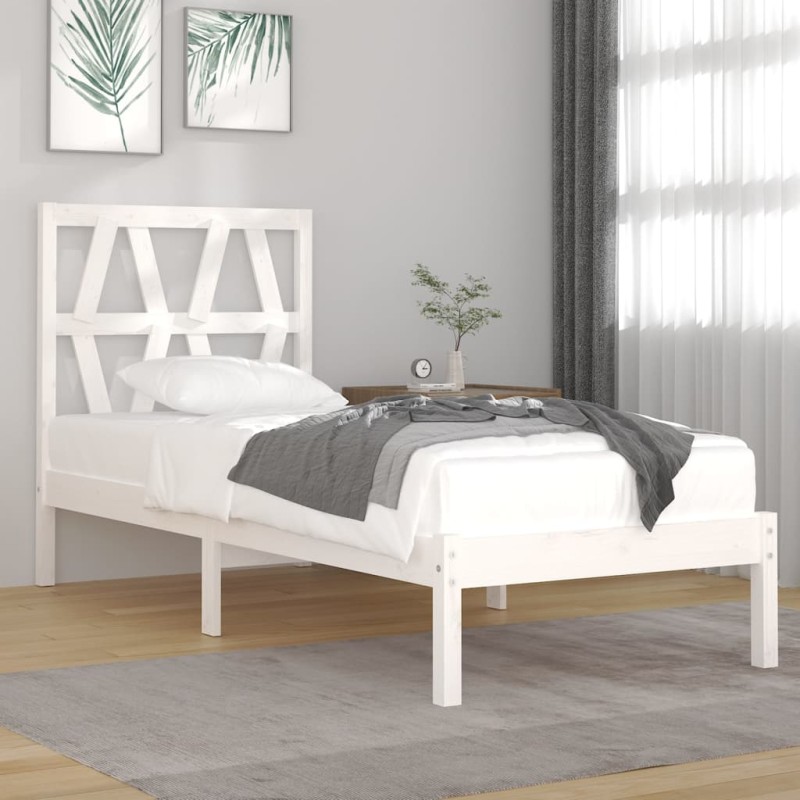 vidaXL Estructura de cama individual madera maciza blanco 75x190 cm