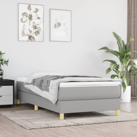 vidaXL Cama box spring con colchón tela gris claro 90x200 cm