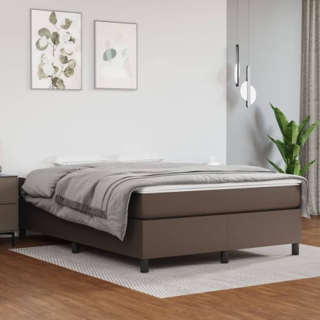 vidaXL Cama box spring con colchón cuero sintético marrón 140x200cm