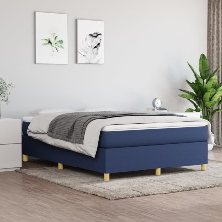 vidaXL Cama box spring con colchón tela azul 140x190 cm