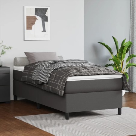 vidaXL Cama box spring con colchón cuero sintético gris 90x200 cm