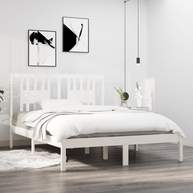 vidaXL Estructura de cama madera maciza blanco 135x190 cm vidaXL Estructura de cama madera maciza blanco 135x190 cm