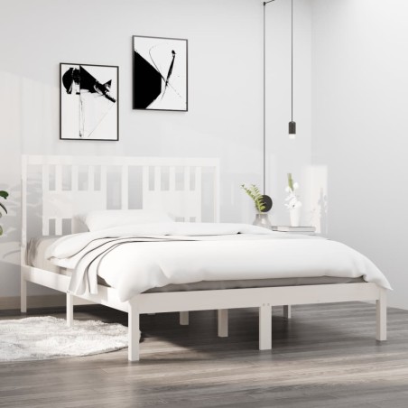 vidaXL Estructura de cama madera maciza blanco 135x190 cm