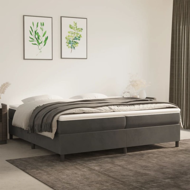vidaXL Cama box spring con colchón terciopelo gris oscuro 200x200 cm vidaXL Cama box spring con colchón terciopelo gris oscuro 200x200 cm