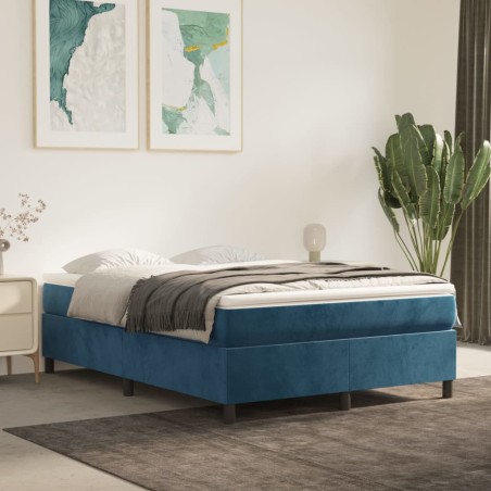 vidaXL Cama box spring con colchón terciopelo azul oscuro 140x190 cm
