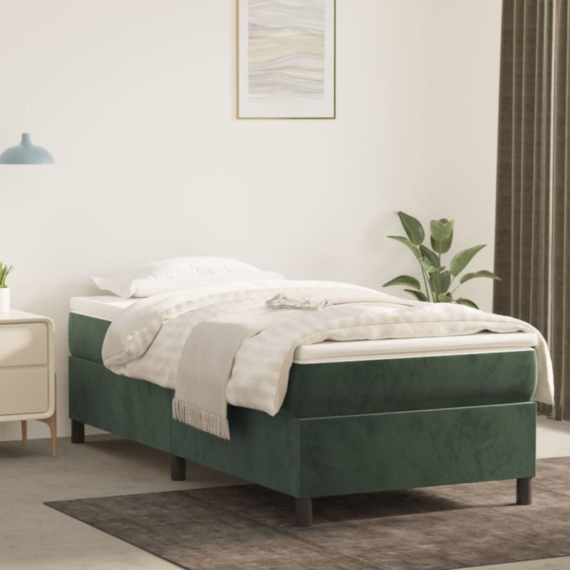 vidaXL Cama box spring con colchón terciopelo verde oscuro 100x200 cm vidaXL Cama box spring con colchón terciopelo verde oscuro 100x200 cm
