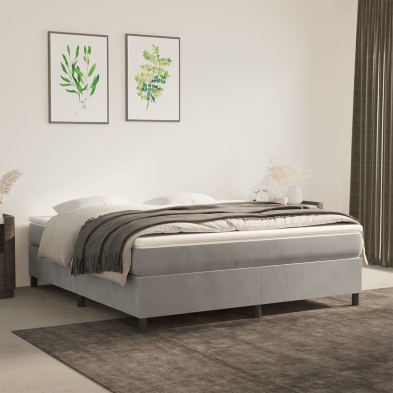 vidaXL Cama box spring con colchón terciopelo gris claro 180x200 cm vidaXL Cama box spring con colchón terciopelo gris claro 180x200 cm