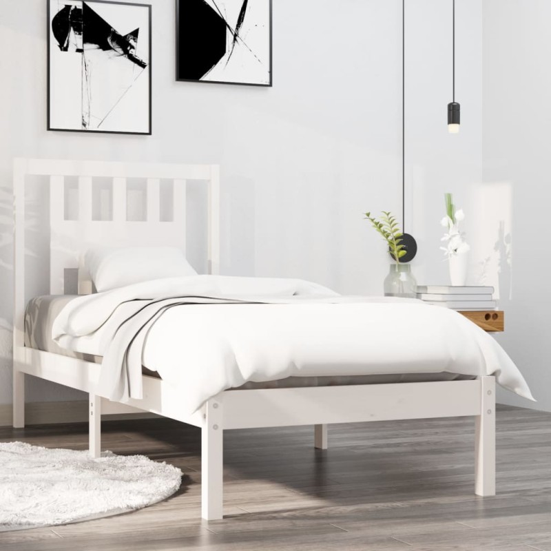 vidaXL Estructura de cama individual madera maciza blanco 75x190 cm vidaXL Estructura de cama individual madera maciza blanco 75x190 cm
