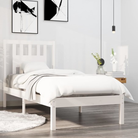 vidaXL Estructura de cama individual madera maciza blanco 75x190 cm