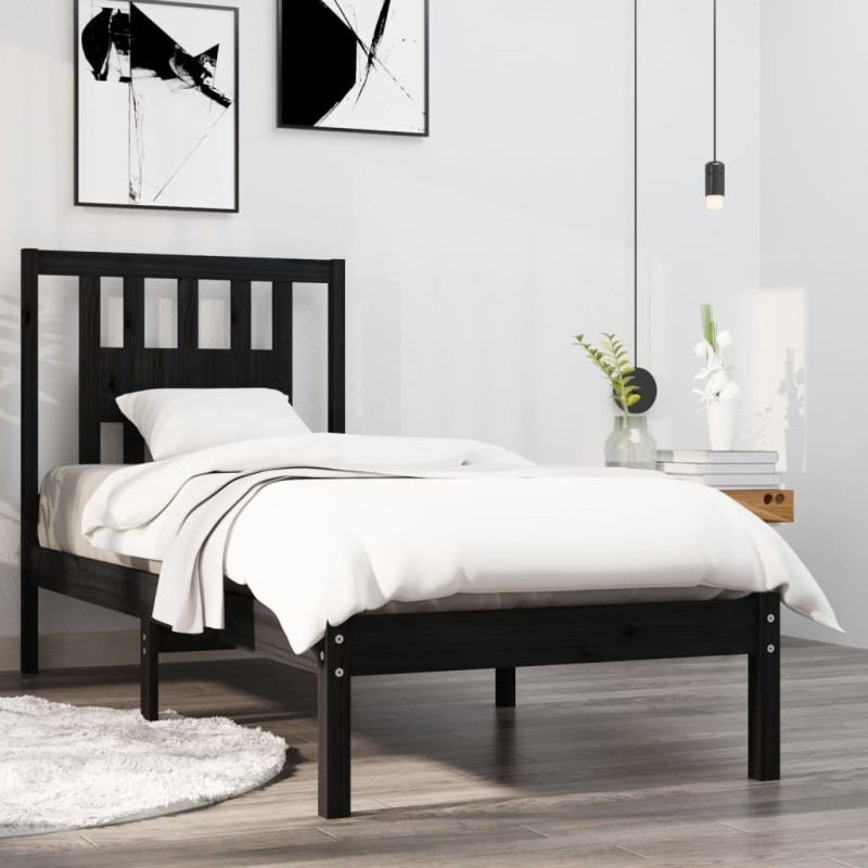 vidaXL Estructura de cama individual madera maciza negro 90x190 cm vidaXL Estructura de cama individual madera maciza negro 90x190 cm