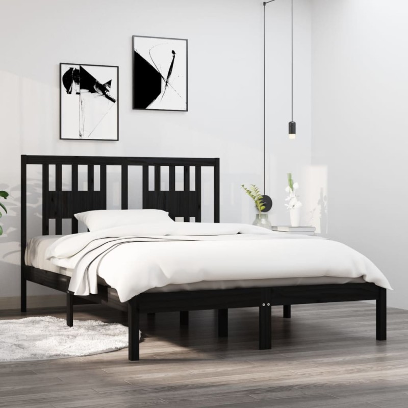 vidaXL Estructura de cama madera maciza de pino negro 140x190 cm vidaXL Estructura de cama madera maciza de pino negro 140x190 cm