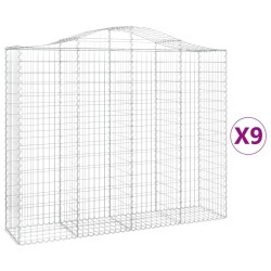 vidaXL Cestas de gaviones 9 uds forma de arco hierro 200x50x160/180 cm