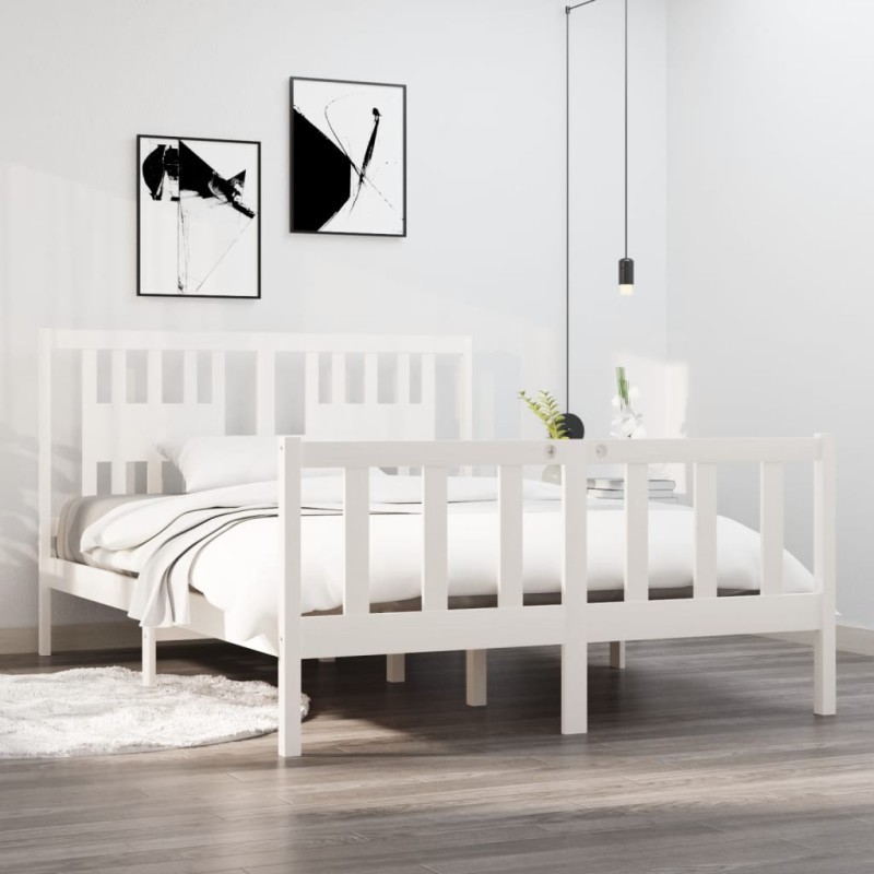 vidaXL Estructura de cama de madera maciza blanca 140x190 cm vidaXL Estructura de cama de madera maciza blanca 140x190 cm