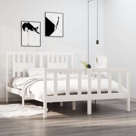 vidaXL Estructura de cama de madera maciza blanca 140x190 cm