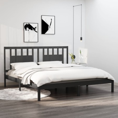 vidaXL Estructura de cama de madera maciza de pino gris 200x200 cm