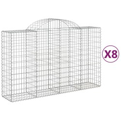 vidaXL Cestas de gaviones 8 uds forma de arco hierro 200x50x120/140 cm