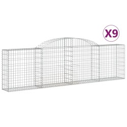 vidaXL Cestas de gaviones 9 uds forma de arco hierro 300x30x80/100 cm