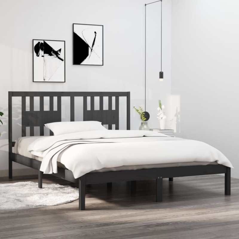 vidaXL Estructura de cama madera maciza gris 150x200 cm