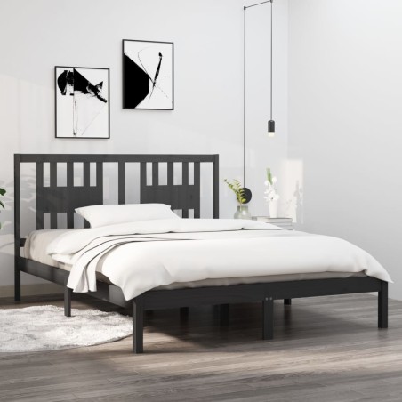 vidaXL Estructura de cama madera maciza gris 150x200 cm