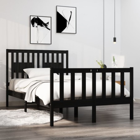 vidaXL Estructura de cama doble pequeña madera maciza negra 120x190 cm