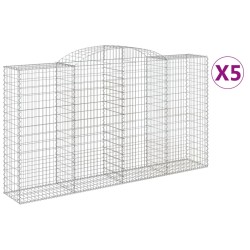 vidaXL Cestas de gaviones 5 uds forma de arco hierro 300x50x160/180 cm