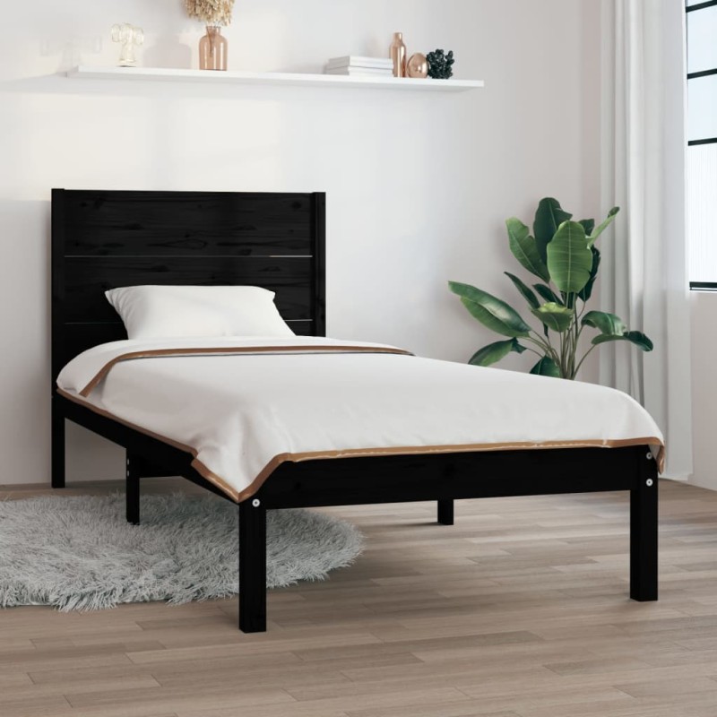 vidaXL Estructura de cama madera maciza de pino negra 90x200 cm vidaXL Estructura de cama madera maciza de pino negra 90x200 cm