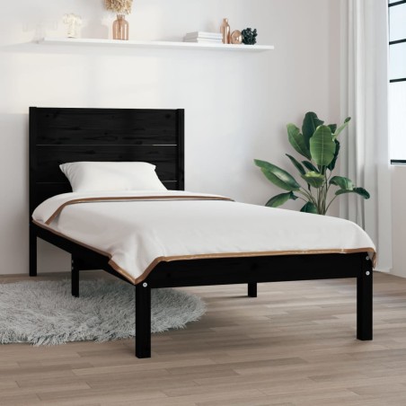 vidaXL Estructura de cama madera maciza de pino negra 90x200 cm