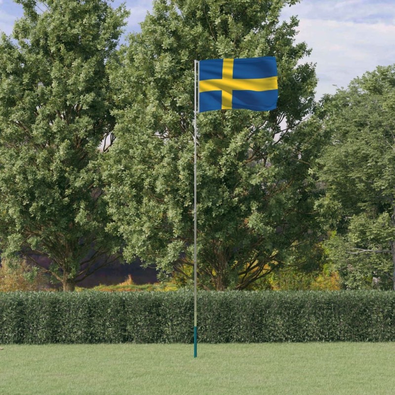 vidaXL Mástil y bandera de Suecia aluminio 5,55 m vidaXL Mástil y bandera de Suecia aluminio 5,55 m