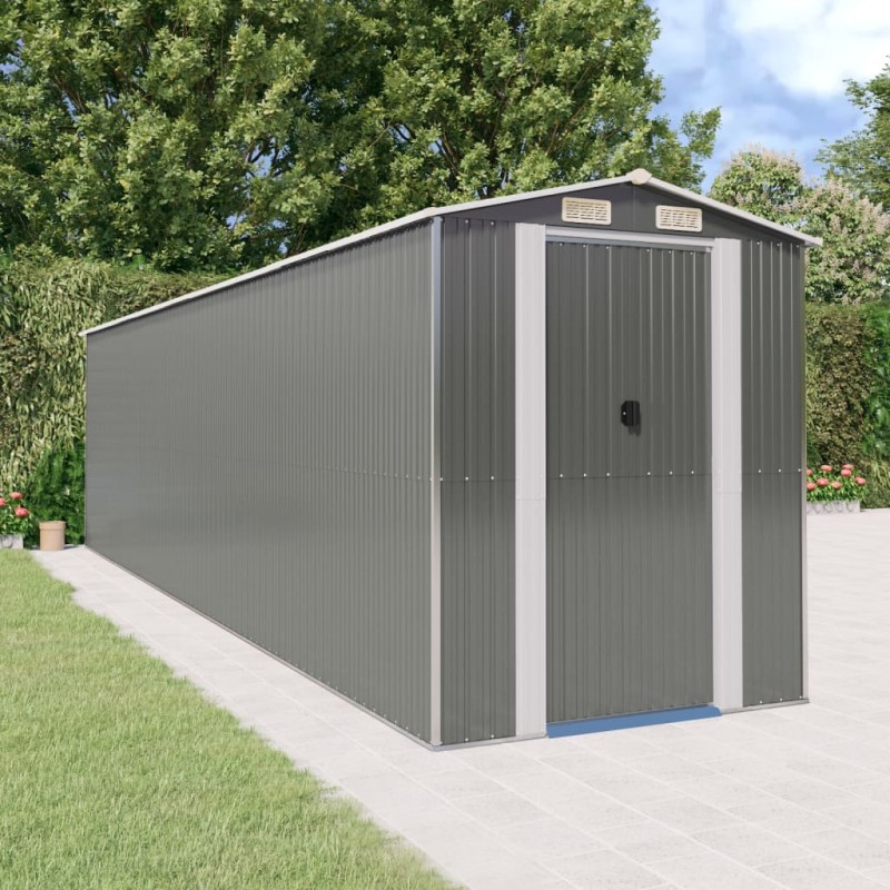 vidaXL Cobertizo de jardín acero galvanizado gris claro 192x772x223 cm vidaXL Cobertizo de jardín acero galvanizado gris claro 192x772x223 cm