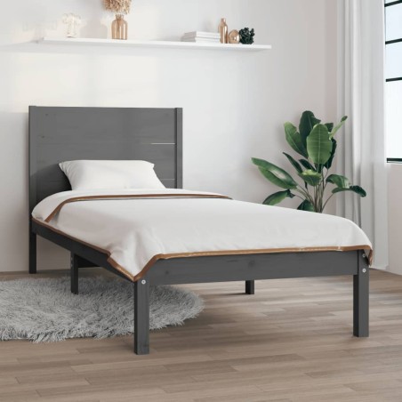 vidaXL Estructura de cama madera maciza de pino gris 90x200 cm