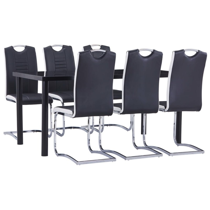 vidaXL Juego de comedor 7 piezas cuero sintético negro vidaXL Juego de comedor 7 piezas cuero sintético negro