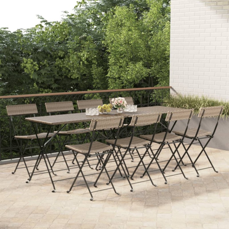 vidaXL Sillas cafetería plegables 8 uds acero y ratán sintético gris