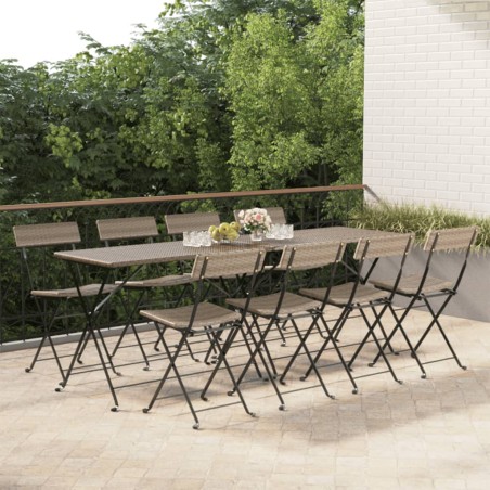 vidaXL Sillas cafetería plegables 8 uds acero y ratán sintético gris