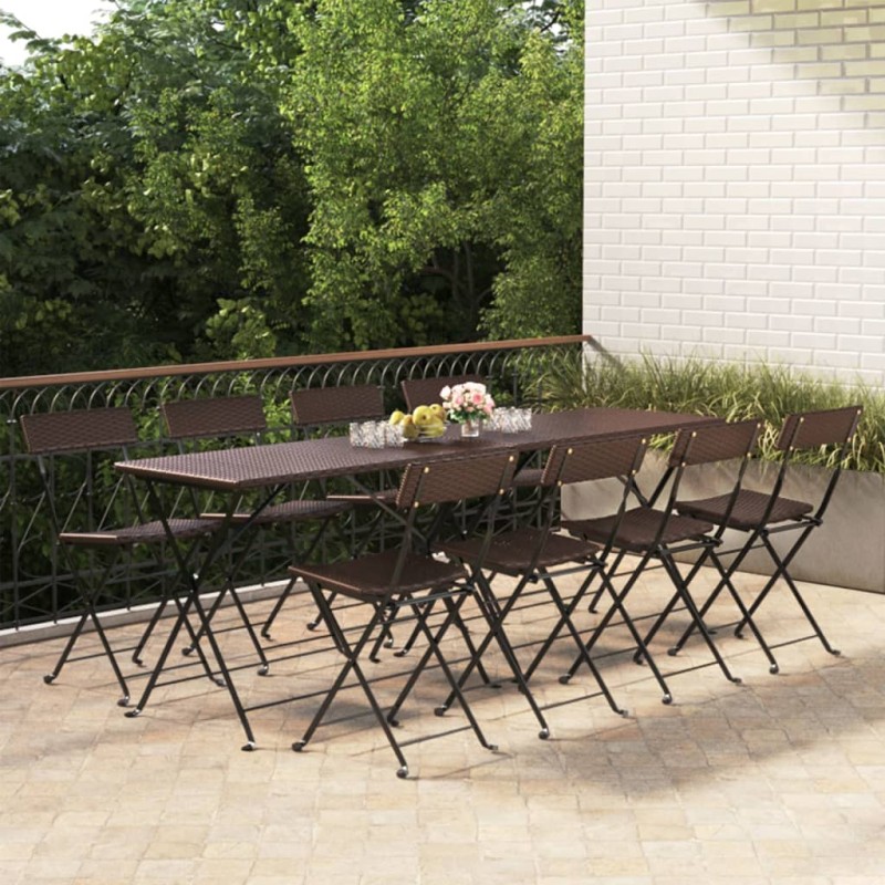 vidaXL Sillas cafetería plegables 8 uds acero y ratán sintético marrón vidaXL Sillas cafetería plegables 8 uds acero y ratán sintético marrón