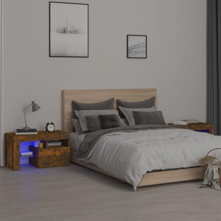 vidaXL Mesitas de noche con LED 2 uds roble ahumado 70x36,5x40cm