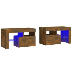 vidaXL Mesitas de noche con LED 2 uds roble ahumado 70x36,5x40cm
