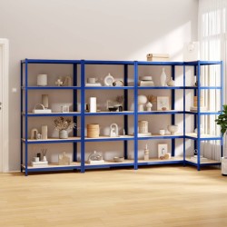 vidaXL Estantería 5 niveles 4 uds acero y madera contrachapada azul