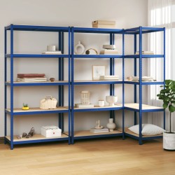 vidaXL Estantería 5 niveles 3 uds acero y madera contrachapada azul
