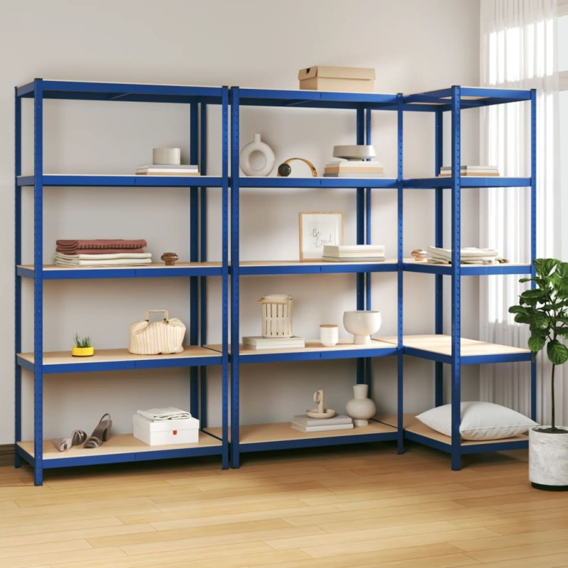 vidaXL Estantería 5 niveles 3 uds acero y madera contrachapada azul vidaXL Estantería 5 niveles 3 uds acero y madera contrachapada azul