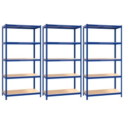 vidaXL Estantería 5 niveles 3 uds acero y madera contrachapada azul