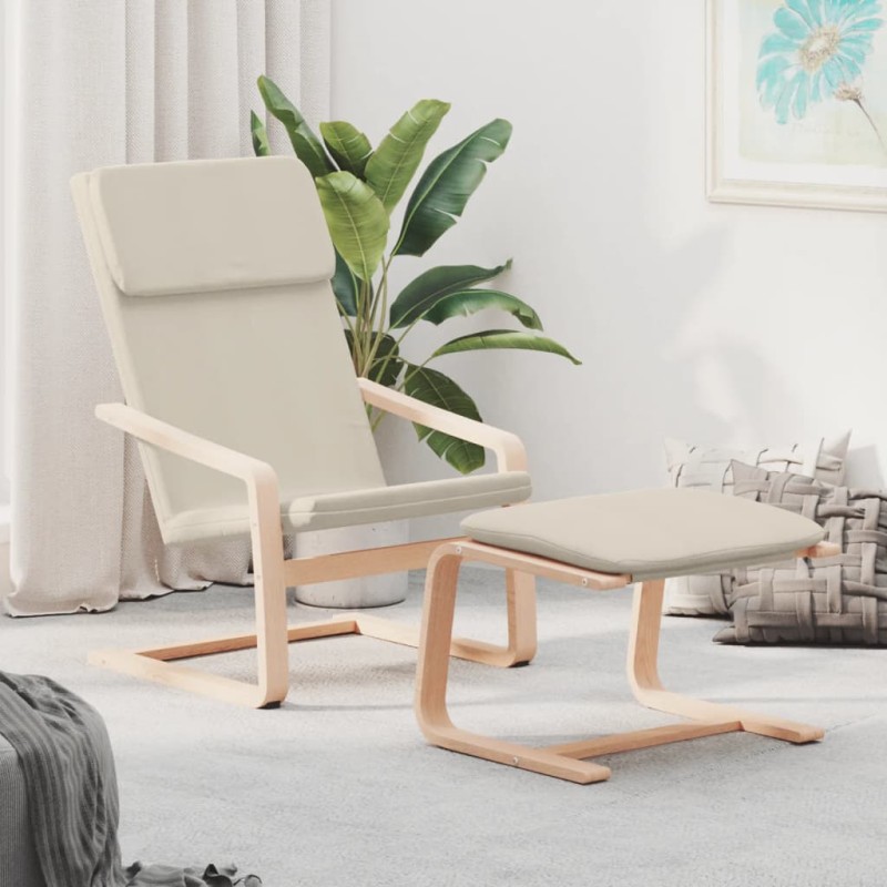 vidaXL Sillón de relax con taburete tela color crema vidaXL Sillón de relax con taburete tela color crema