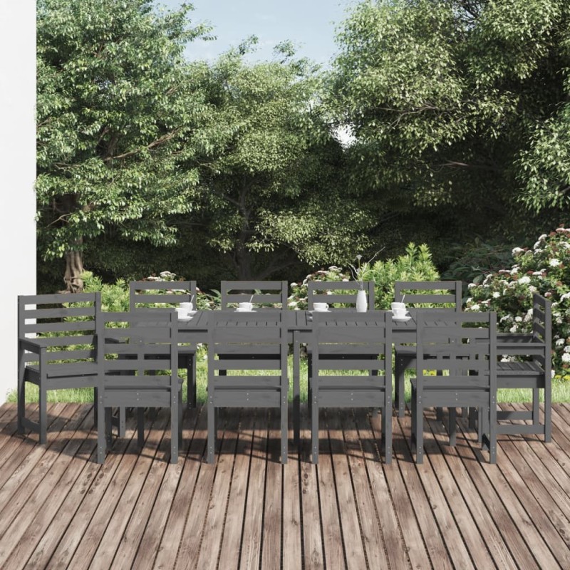 vidaXL Juego de comedor de jardín 11 piezas madera maciza pino gris vidaXL Juego de comedor de jardín 11 piezas madera maciza pino gris