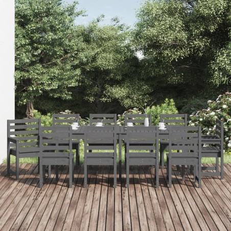 vidaXL Juego de comedor de jardín 11 piezas madera maciza pino gris