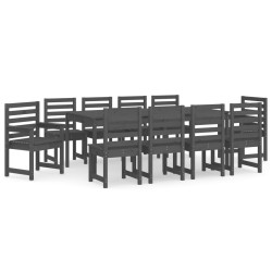 vidaXL Juego de comedor de jardín 11 piezas madera maciza pino gris