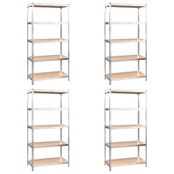 vidaXL Estantería 5 niveles 4 uds acero madera contrachapada plateado